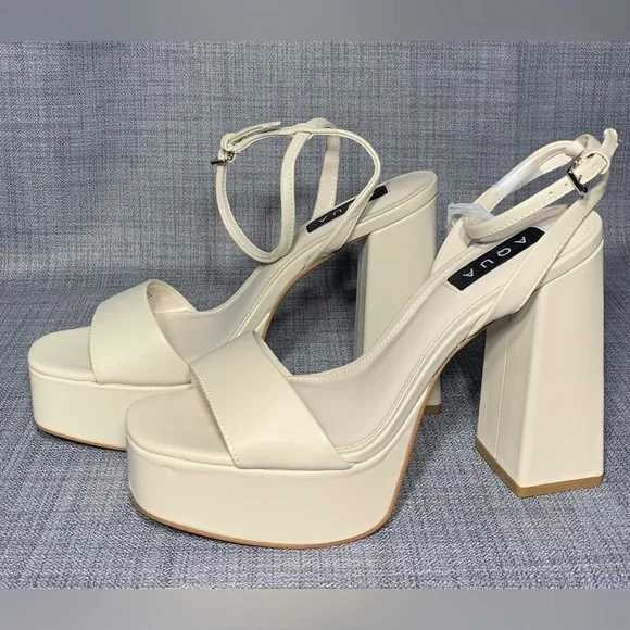 AQUA Cher Ankle Strap Platform High Heel Sandals Ivory Size 9.5 - Picture 4 of 7